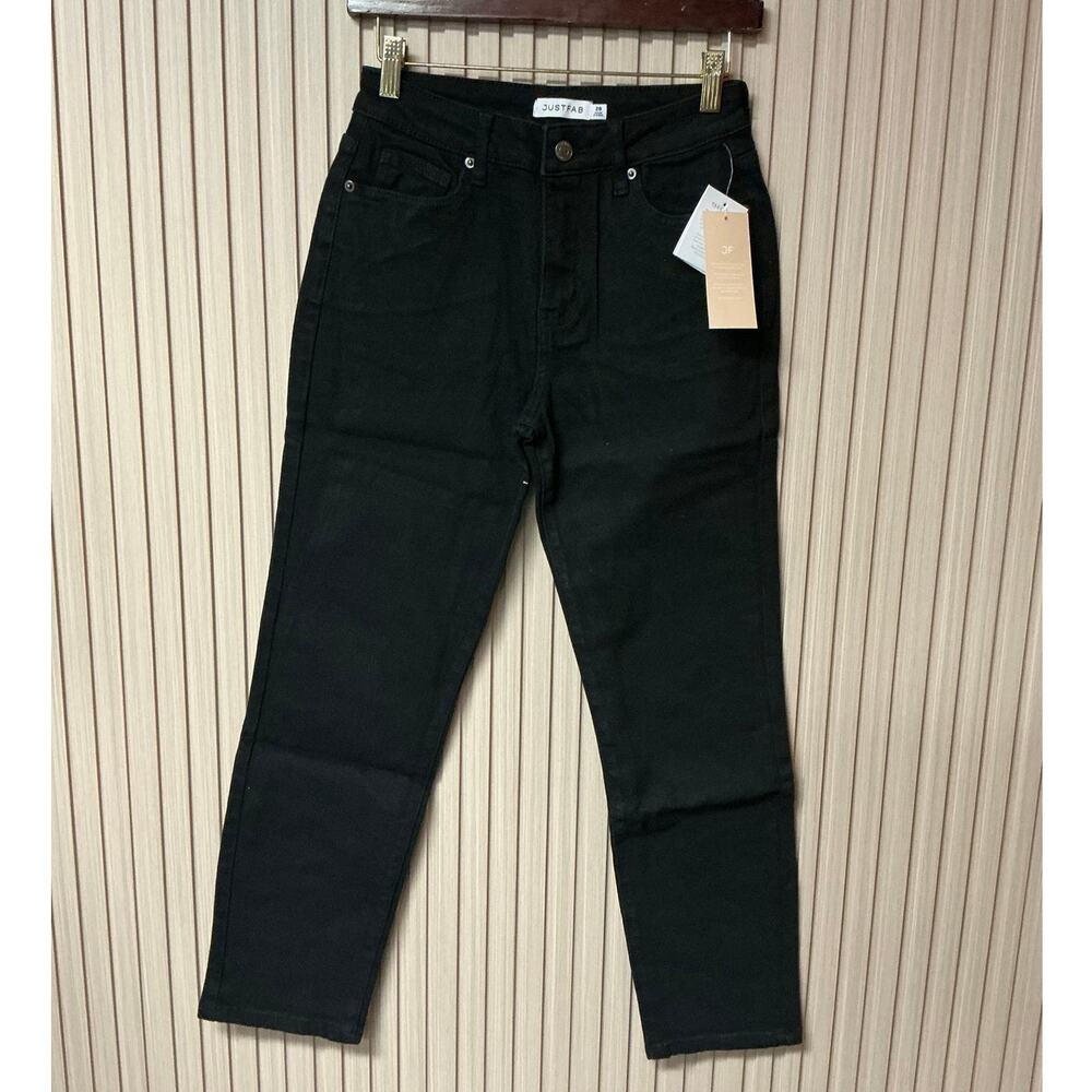 JustFab Asher Mid Rise Comfort Ankle Straight Jeans True Black Women's Size 26